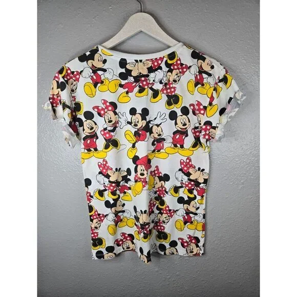 Disney Women's Mickey and Minnie Cuffed Sleeve T-Shirt Size Medium - Picture 4 of 5